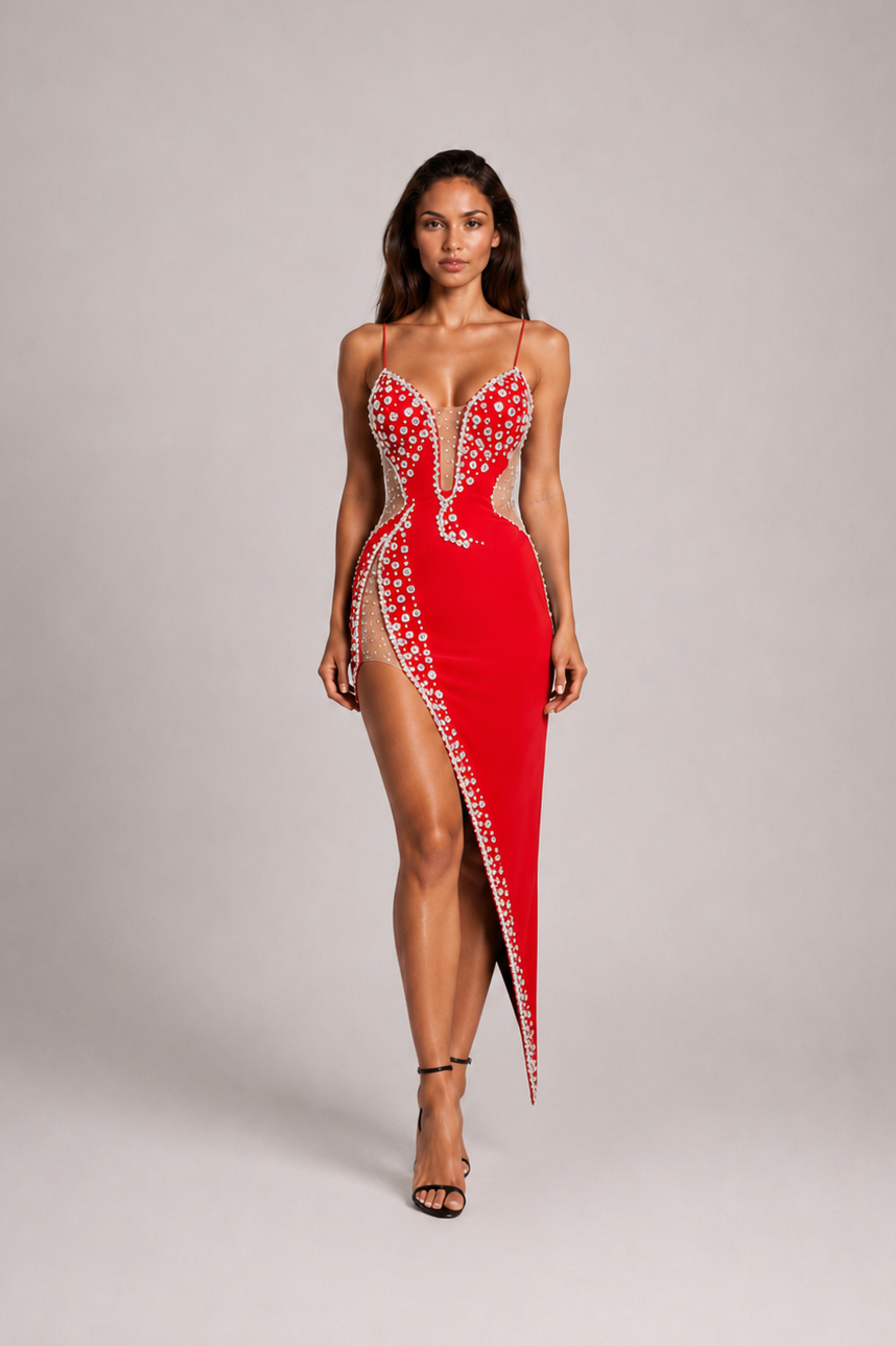 Imperial Crystal maxi Red dress